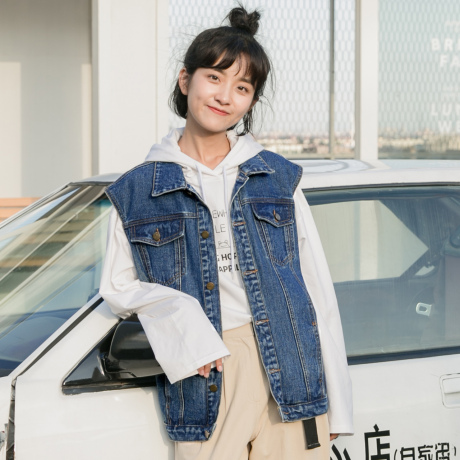 尔给怪味少女外套女春秋韩版学生宽松bf原宿2018新款小清新牛仔衣商品大图