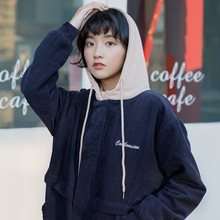 尔给嘻哈风工装外套女春秋韩版学生bf原宿风hiphop宽松假两件新款图片