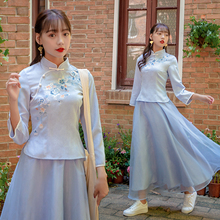 2018秋冬文艺复古学生旗袍套装上衣民国风素雅唐装上衣茶艺服女图片
