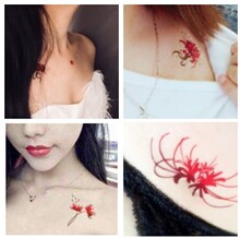 彼岸千年之花曼殊沙华红色彼岸花彩色防水纹身贴男女 买一送一