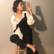 套装 衬衫 Muzly 少女感阔腿背带裤 韩国ins小众微透长袖