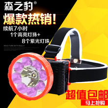包邮 LED蝎子头灯头戴式紫光捕蝎头灯充电式紫光白光两用捕蝎头灯