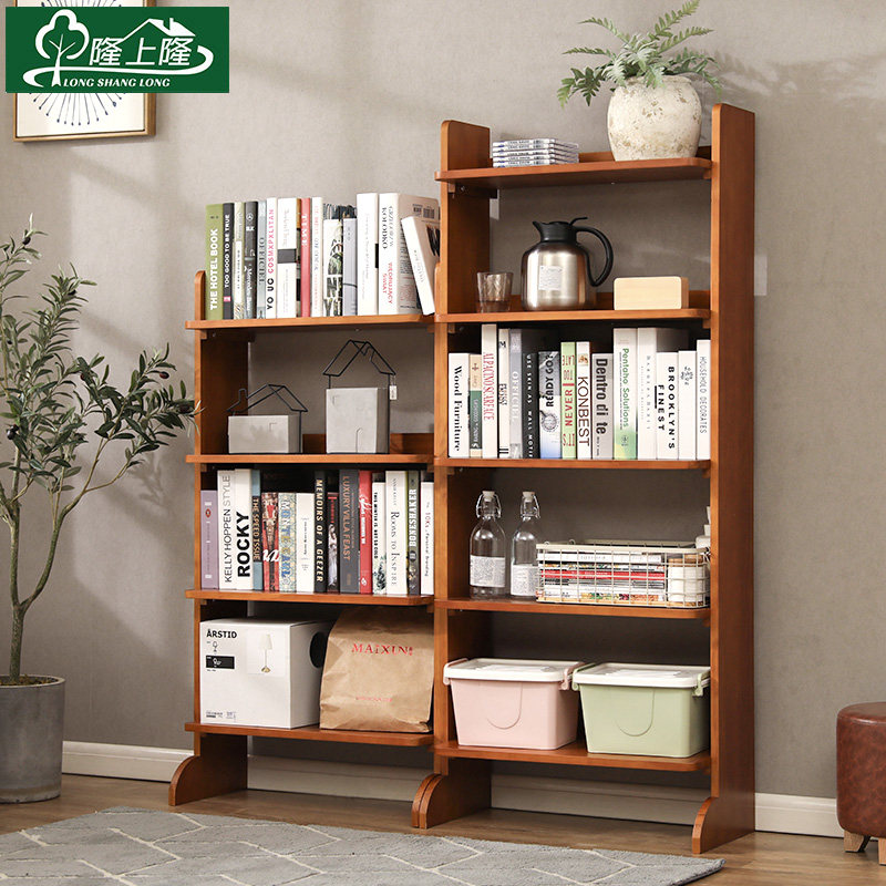 实木书架落地松木简易儿童书柜组合书架简约现代多层原木置物架