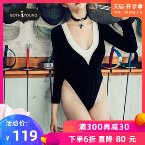 BOTHYOUNG宝诗嫣夏季复古性感睡衣女连体黑色长袖可外穿家居服