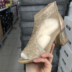 工厂处理断码女鞋时尚水钻罗码鞋女中跟网纱透气时尚高跟女单鞋