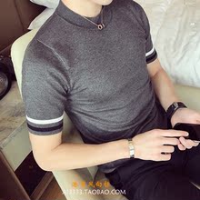 半袖 针织衫 春夏男士 薄款 T恤韩版 半高领毛衣英伦打底衫 修身 短袖