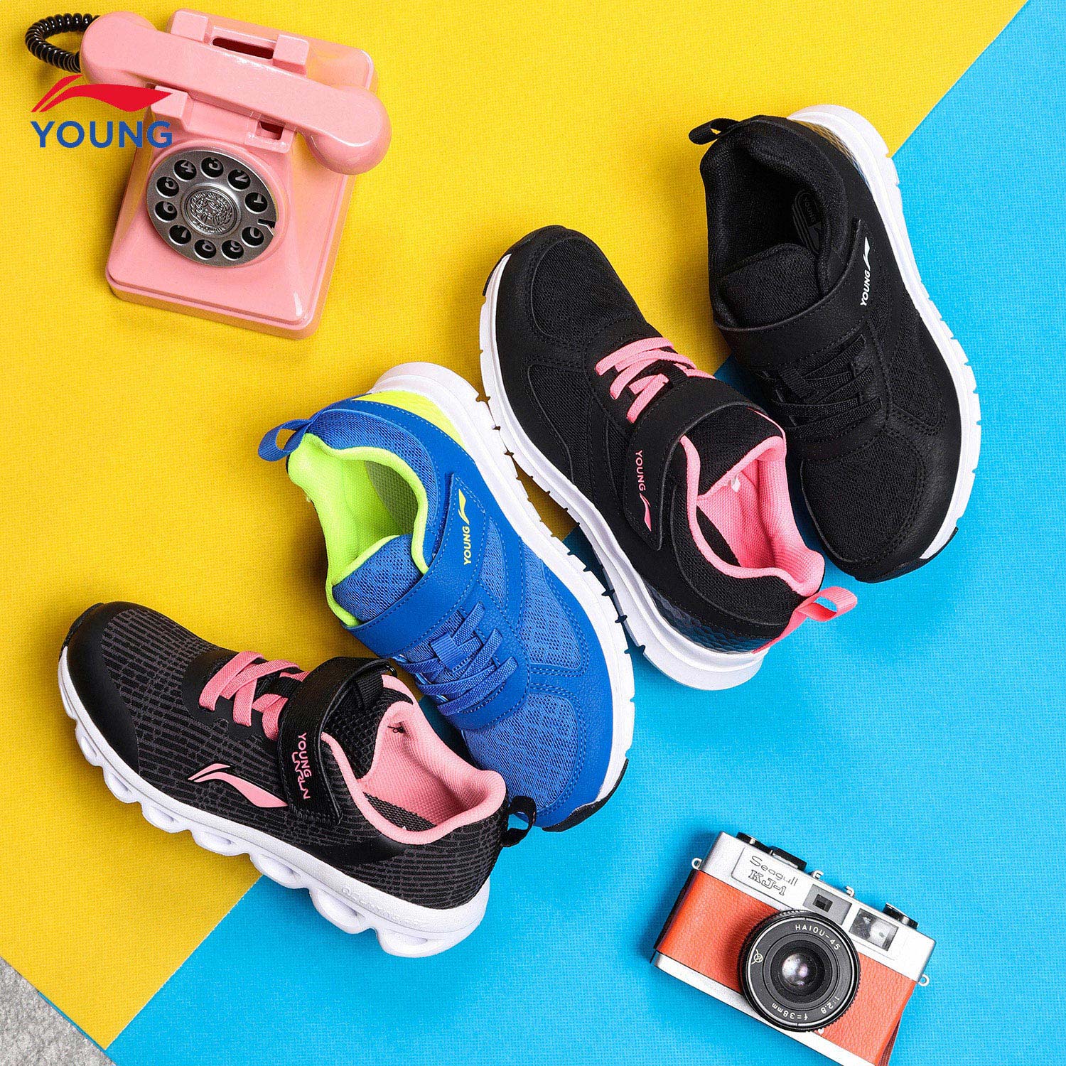 Li Ning children's shoes, children's running shoes, boys and girls aged 7-12, 2019 new spring Velcro sneakers for teenagers