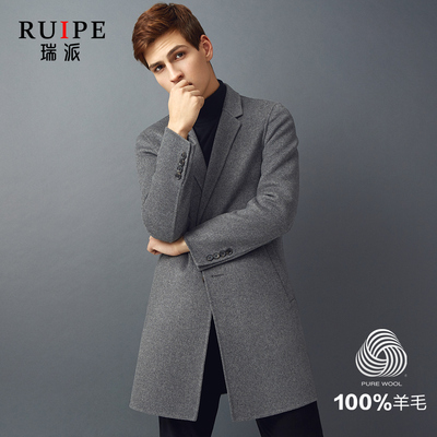 Ruipe男款双面呢冬季羊毛呢子大衣中长款羊绒风衣英伦毛呢外套