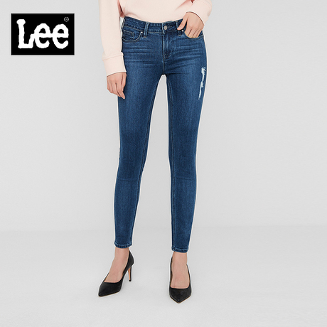 Lee女款 2018年秋季优形丹宁抽带浅蓝色九分牛仔裤L124001XP9HM商品大图