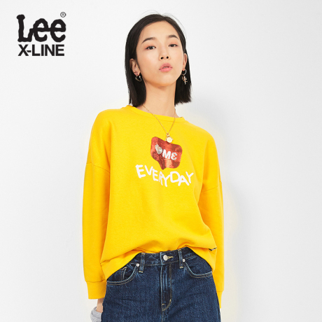Lee女款 2018秋季X-LINE黄色拼接圆领长袖卫衣L345893QB8TM商品大图