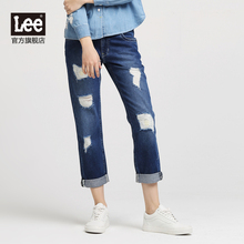 Lee女装 18春夏新品商场同款Smiley拉丝破洞牛仔裤LWZ4013AQ7XH图片