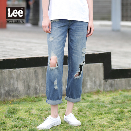 Lee女装 春夏高腰破洞水洗小脚牛仔裤 LWZ4111YL5DW商品大图