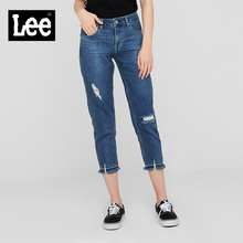 Lee女款2018年秋季优形丹宁破洞毛边浅蓝色牛仔裤LWZ4013ZJ9HF图片