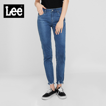Lee女款2018年秋季优形丹宁破洞拉丝浅蓝九分牛仔裤LWS4333YM9GV图片