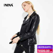 NINA2018秋冬新款真皮皮衣女中长款韩版收腰修身女装上衣外套夹克图片