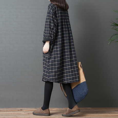 十暮棉女秋冬新款2018韩版宽松大码女装时尚舒适加绒格子衬衫裙商品大图