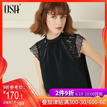 设计感上衣女宽松显瘦 夏气质黑色蕾丝衫 2019新款 OSA欧莎雪纺衫