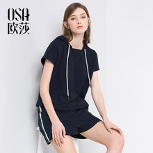 舒适连帽短袖 新款 口袋套装 女装 OSA欧莎2018夏装