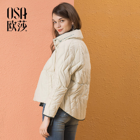 ⑩OSA欧莎2018冬装新款女装 韩版宽松时尚立领短款羽绒服正反两穿商品大图