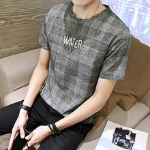夏快鱼男装真维斯2019棉先生夏季男士短袖T恤格子修身个性半袖打