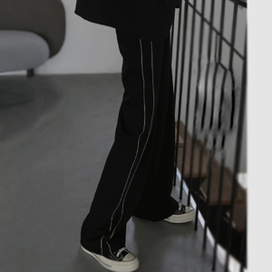 CHICYTING黑色休闲裤高腰宽松直筒西裤侧条纹压线阔腿长裤女春夏