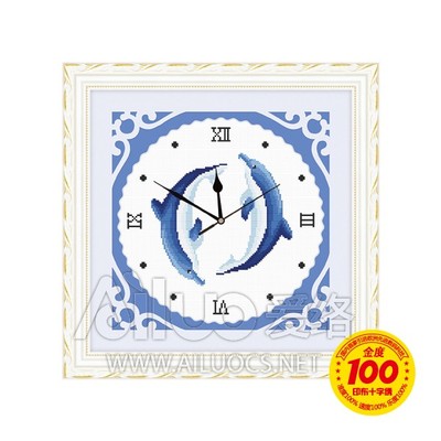 爱络金度100印花印布十字绣挂钟表24153海豚湾之恋卡通圆形特价