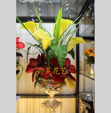 欧式客厅玄关酒店 落地大花瓶套装 大厅陶瓷电镀复古罗马柱仿真插花