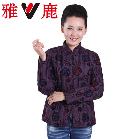 雅鹿中老年短款羽绒服内胆女立领长袖印花羽绒上衣妈妈装唐装棉衣商品大图