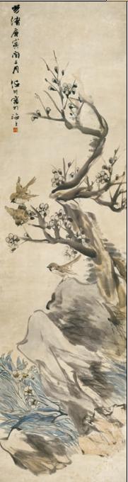 花鸟四条屏之梅雀图任伯年梅花国画作品书画工笔画花鸟国画