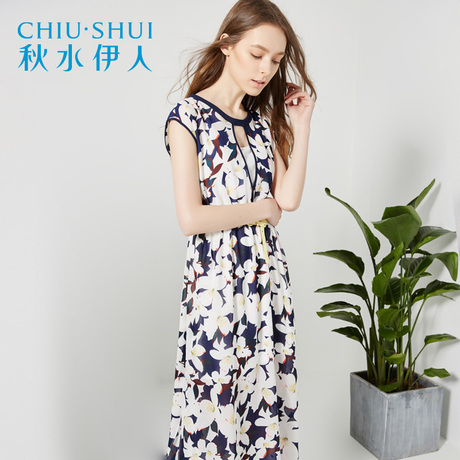 清秋水伊人夏新款女装无袖裙圆领印花A字裙淑女裙女夏连衣裙商品大图