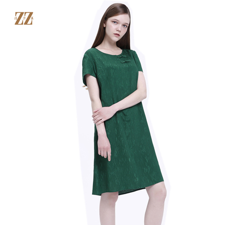 佐尔美2018夏季女装纯色暗花桑蚕丝真丝修身显瘦连衣裙E72LS40商品大图