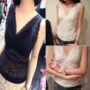 2018春夏新款性感V领修身显瘦无袖蕾丝背心吊带打底衫女包邮
