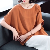 大码女装铜氨丝真丝短袖上衣胖mm宽松百搭显瘦文艺优雅夏季女T恤