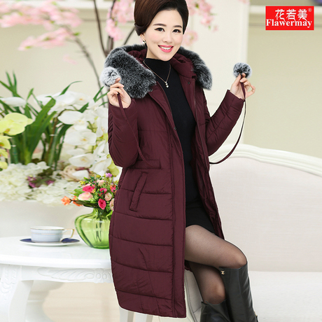 中老年冬装中长款过膝羽绒棉服女40-50岁中年妈妈装加厚棉衣外套商品大图