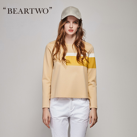 BEARTWO  2017新款拼色长袖卫衣T恤立体印花女上衣BC7S671200商品大图