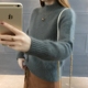 毛衣女春秋2018新款韩版宽松套头纯色半高领螺纹针织打底衫厚毛衫