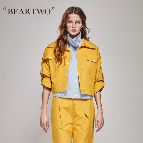 beartwo 外套 短款宽松风衣外套 长袖外套单排扣女 BC7S803200商品大图