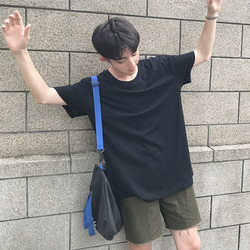 日系情侣夏季男士原宿纯色T恤休闲修身短袖衣服韩版半袖体恤潮流