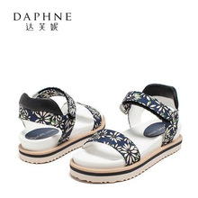 印花平底女布凉鞋 1516303017 女鞋 达芙妮休闲简约时尚 Daphne