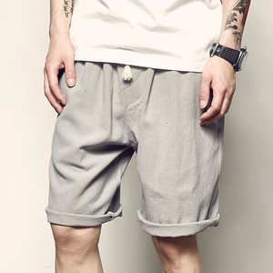 新款日系复古棉麻五分裤男