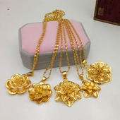 日韩镀黄金荷花玫瑰花项链吊坠女士仿沙金饰品水波链短款锁骨项链