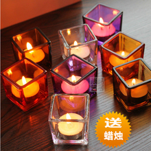 简约现代透明5CM玻璃酒吧西餐烛台圣诞浪漫烛光晚餐方小烛杯摆件