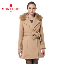 Montagut 梦特娇 冬季女装英伦风毛呢外套 女士狐狸毛领毛呢大衣图片