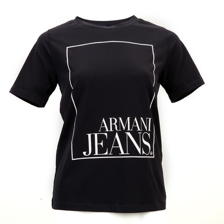 ARMANI JEANS 藏青色棉氨材质经典字母印花女士短袖T恤 银泰商品大图