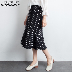 chic高腰中长款波点半身裙