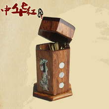 缅甸花梨牙签罐大果紫檀越南风情镶贝壳六角棱形牙签筒红木工艺品