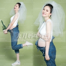 出租影楼大肚妈咪牛仔背带裤 孕妇照服装 184 可爱活泼写真摄影