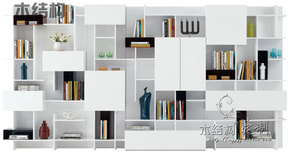 木结构时尚创意超大书柜靠墙书柜置物柜白色烤漆大书柜展示柜M455