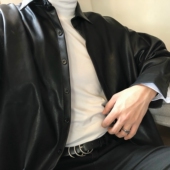 内里加绒 男女 外套 PU皮黑色衬衫 ins同款 薄款 皮衣 经典