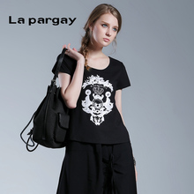 lapargay 纳帕佳2017夏新款 海豹顶球绣珠片T恤女L452001C